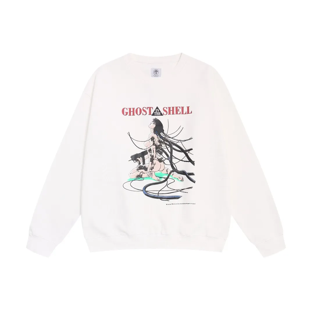 Saint Michael Ghost in the Shell anime character print retro Vintage loose velvet crew neck sweatshirt Fabric: 420g Style number: SM602 Size: S-M-L-XL Color: White Price: P190
